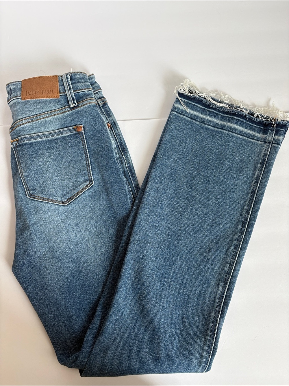 Judy Blue High Waist Slim Boot Cut unfinished hem 5 pocket zip close blue jean - Picture 14 of 16